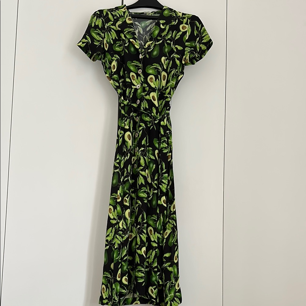 Green Avocado Print Shirt-Dress